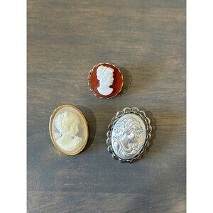 Lot of 3 Vintage Cameo Brooch Pins